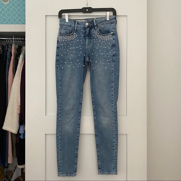 Anthro Pilcro Script High-Rise Pearl Skinny Jeans - Picture 3 of 8